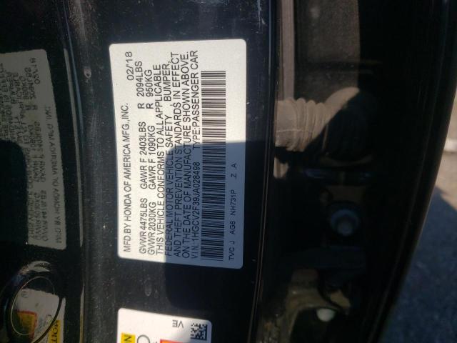 1HGCV2F39JA028498 - 2018 HONDA ACCORD SPORT Siyah fotoğraf 12
