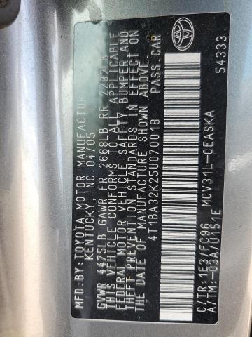 4T1BA32K25U070018 - 2005 TOYOTA CAMRY SE ნაცრისფერი ფოტო 12