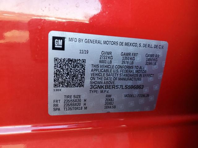 3GNKBERS7LS596863 - 2020 CHEVROLET BLAZER RS RED photo 12