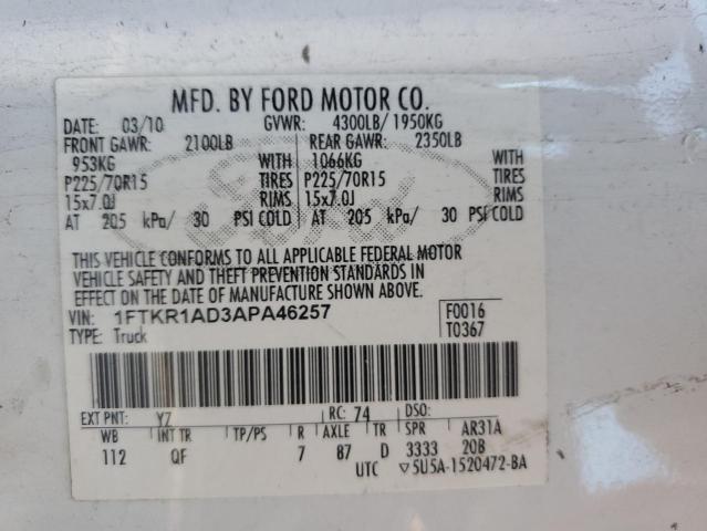 1FTKR1AD3APA46257 - 2010 FORD RANGER WHITE photo 12