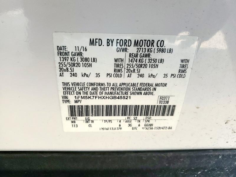 1FM5K7FHXHGB45521 - 2017 FORD EXPLORER LIMITED Ağ foto 13