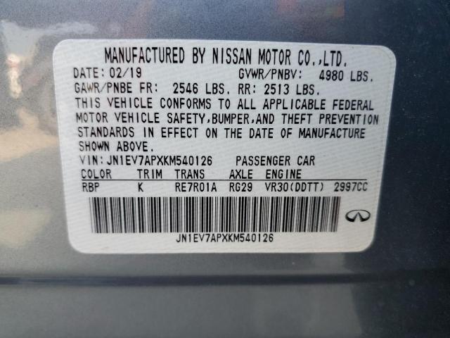 JN1EV7APXKM540126 - 2019 INFINITI Q50 LUXE ლურჯი ფოტო 12