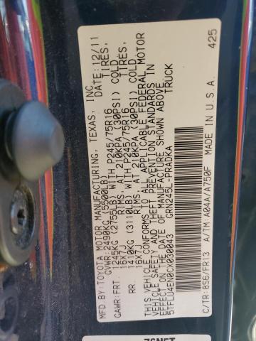 5TFLU4EN0CX030043 - 2012 TOYOTA TACOMA DOUBLE CAB 蓝色 照片 12