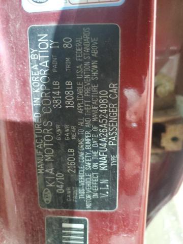 KNAFU4A26A5240810 - 2010 KIA FORTE EX BURGUNDY photo 12