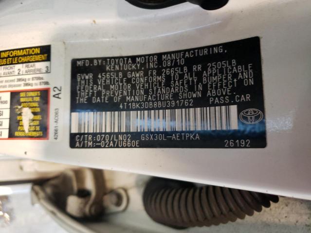 4T1BK3DB8BU391762 - 2011 TOYOTA AVALON BASE თეთრი ფოტო 12