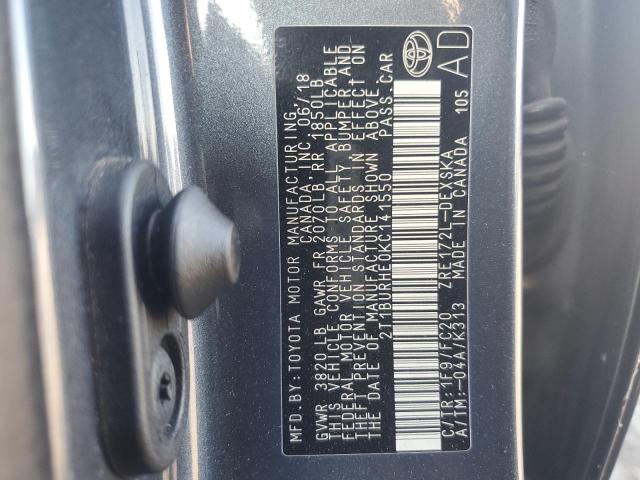 2T1BURHE0KC141550 - 2019 TOYOTA COROLLA L 灰色 照片 13