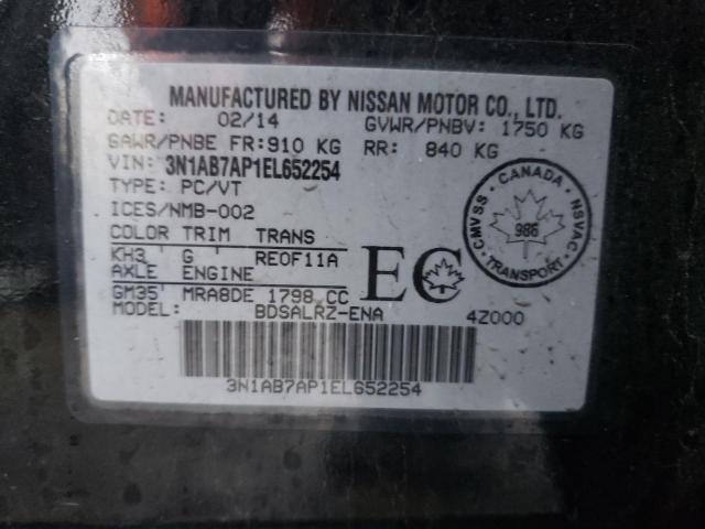 3N1AB7AP1EL652254 - 2014 NISSAN SENTRA S BLACK photo 12