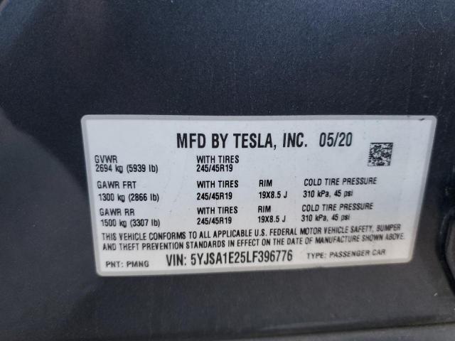 5YJSA1E25LF396776 - 2020 TESLA MODEL S CHARCOAL photo 12