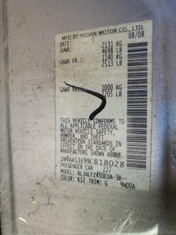 1N4AA51E99C818028 - 2009 NISSAN MAXIMA S SILVER photo 12