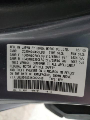 JHLRD789X6C025666 - 2006 HONDA CR-V SE GRAY photo 12