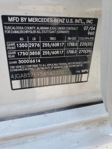 4JGAB57E95A542370 - 2005 MERCEDES-BENZ ML 350 თეთრი ფოტო 12