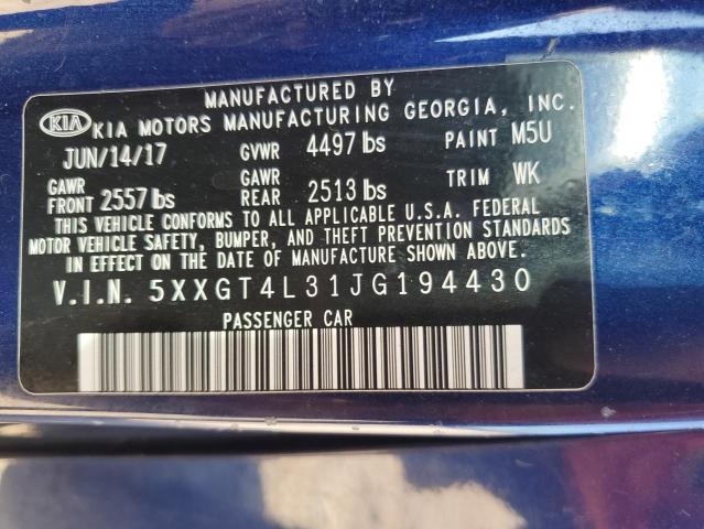 5XXGT4L31JG194430 - 2018 KIA OPTIMA LX BLUE photo 12