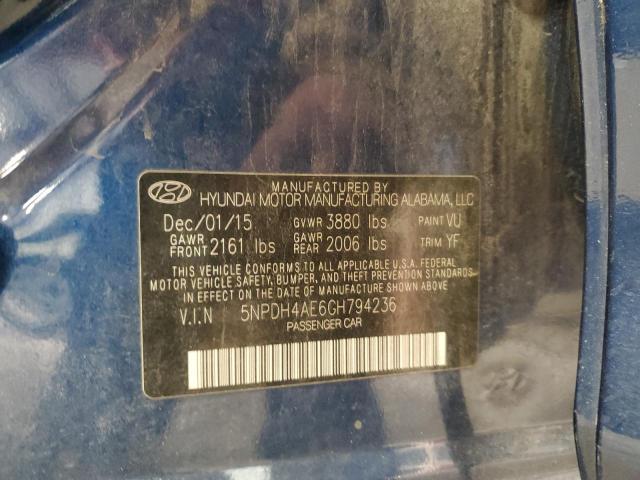 5NPDH4AE6GH794236 - 2016 HYUNDAI ELANTRA SE BLUE photo 12