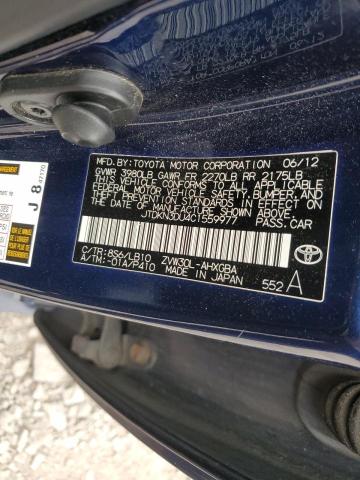 JTDKN3DU4C1559977 - 2012 TOYOTA PRIUS BLUE photo 12