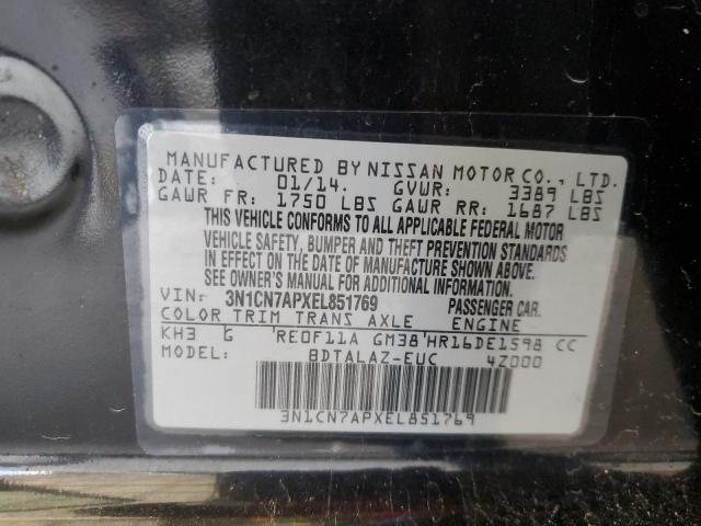 3N1CN7APXEL851769 - 2014 NISSAN VERSA S BLACK photo 12