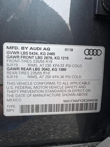 WA1CNAFY2K2044536 - 2019 AUDI Q5 PRESTIGE GRAY photo 10