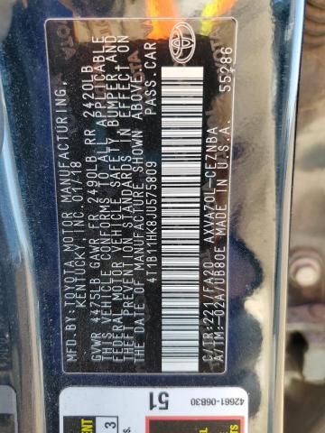 4T1B11HK8JU575809 - 2018 TOYOTA CAMRY L BLUE photo 12