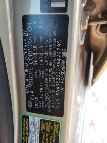 KNADE223596474295 - 2009 KIA RIO BASE GOLD photo 12