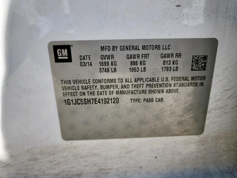 1G1JC5SH7E4192120 - 2014 CHEVROLET SONIC LT თეთრი ფოტო 12