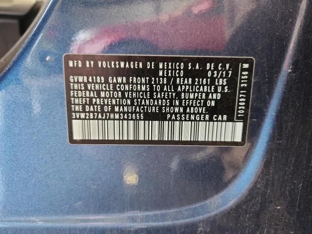 3VW2B7AJ7HM343655 - 2017 VOLKSWAGEN JETTA S BLUE photo 12