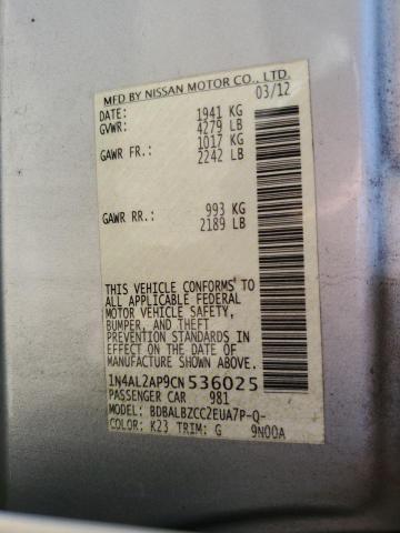 1N4AL2AP9CN536025 - 2012 NISSAN ALTIMA BASE SILVER photo 13