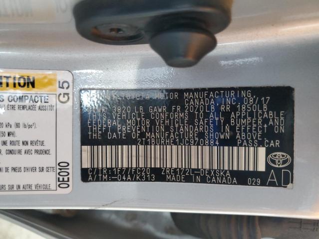 2T1BURHE1JC970884 - 2018 TOYOTA COROLLA L 银色 照片 13