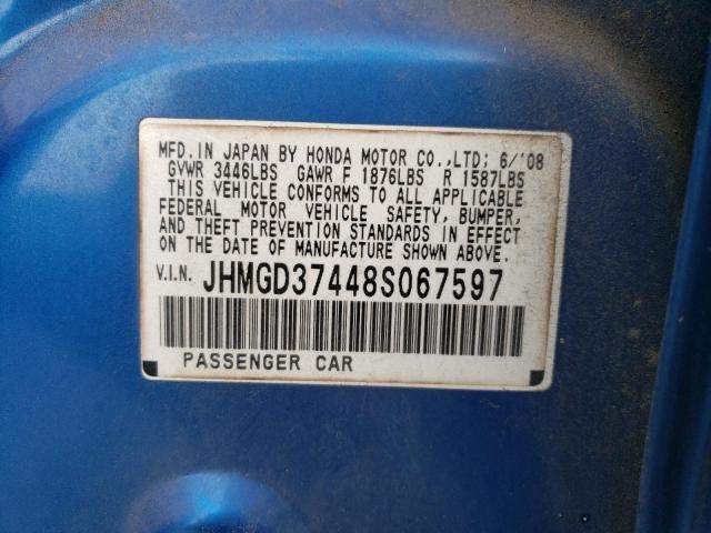 JHMGD37448S067597 - 2008 HONDA FIT BLUE photo 12