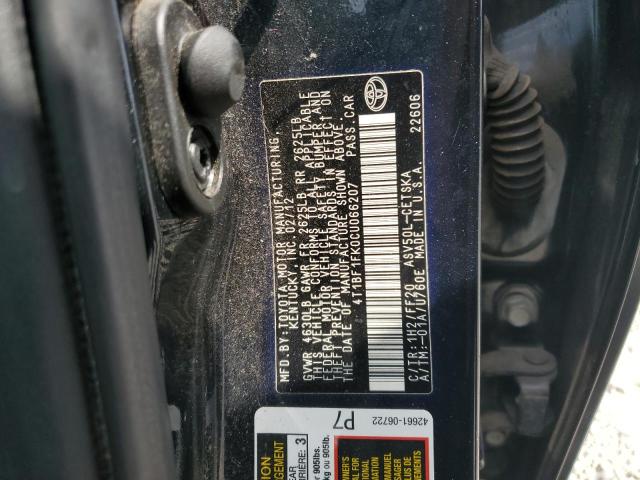 4T1BF1FK0CU066207 - 2012 TOYOTA CAMRY BASE BLACK photo 12