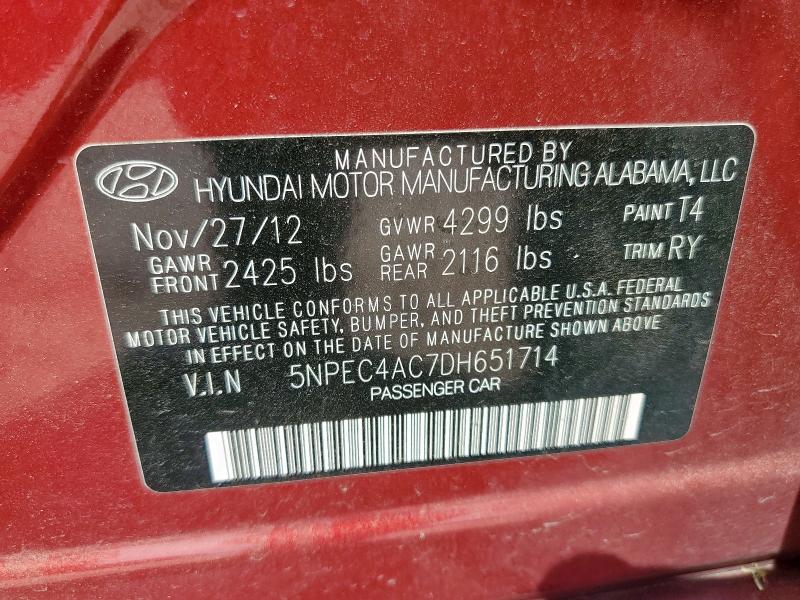 5NPEC4AC7DH651714 - 2013 HYUNDAI SONATA SE RED photo 12