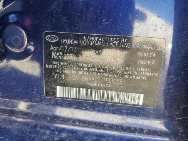 5NPDH4AE5DH330561 - 2013 HYUNDAI ELANTRA GLS BLUE photo 12