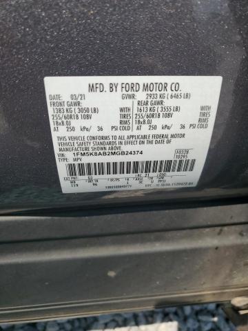 1FM5K8AB2MGB24374 - 2021 FORD EXPLORER POLICE INTERCEPTOR Boz foto 13