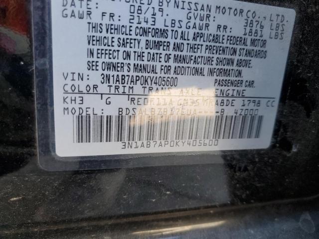 3N1AB7AP0KY405600 - 2019 NISSAN SENTRA S შავი ფოტო 12