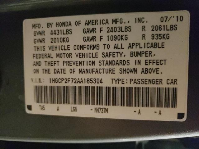 1HGCP2F72AA185304 - 2010 HONDA ACCORD EX GRAY photo 13