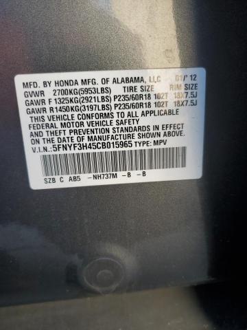 5FNYF3H45CB015965 - 2012 HONDA PILOT EX GRAY photo 14