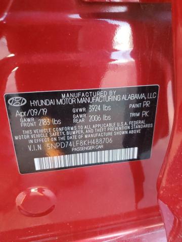 5NPD74LF8KH488706 - 2019 HYUNDAI ELANTRA SE RED photo 13