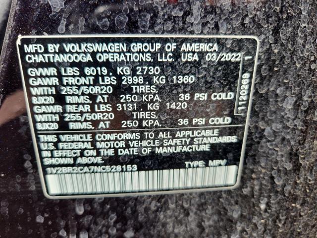 1V2BR2CA7NC528153 - 2022 VOLKSWAGEN ATLAS SEL BLACK photo 13