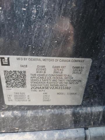 2GNAXSEV2J6315382 - 2018 CHEVROLET EQUINOX LT 灰色 照片 13