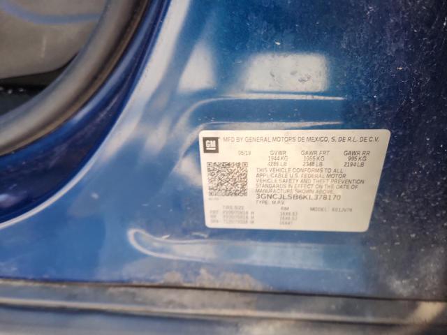 3GNCJLSB6KL378170 - 2019 CHEVROLET TRAX 1LT ლურჯი ფოტო 13