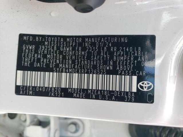5YFB4MDEXRP126525 - 2024 TOYOTA COROLLA LE 白色 照片 12
