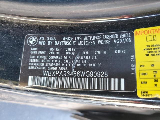 WBXPA93466WG90928 - 2006 BMW X3 3.0I BLACK photo 12