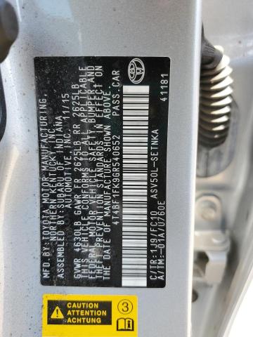 4T4BF1FK9GR540652 - 2016 TOYOTA CAMRY LE 银色 照片 12