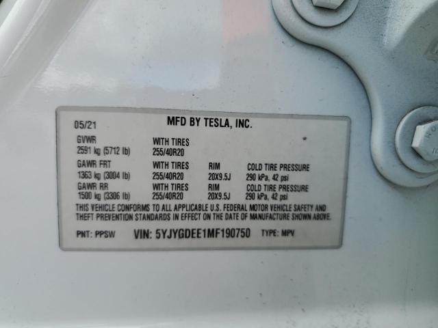 5YJYGDEE1MF190750 - 2021 TESLA MODEL Y 白色 照片 12