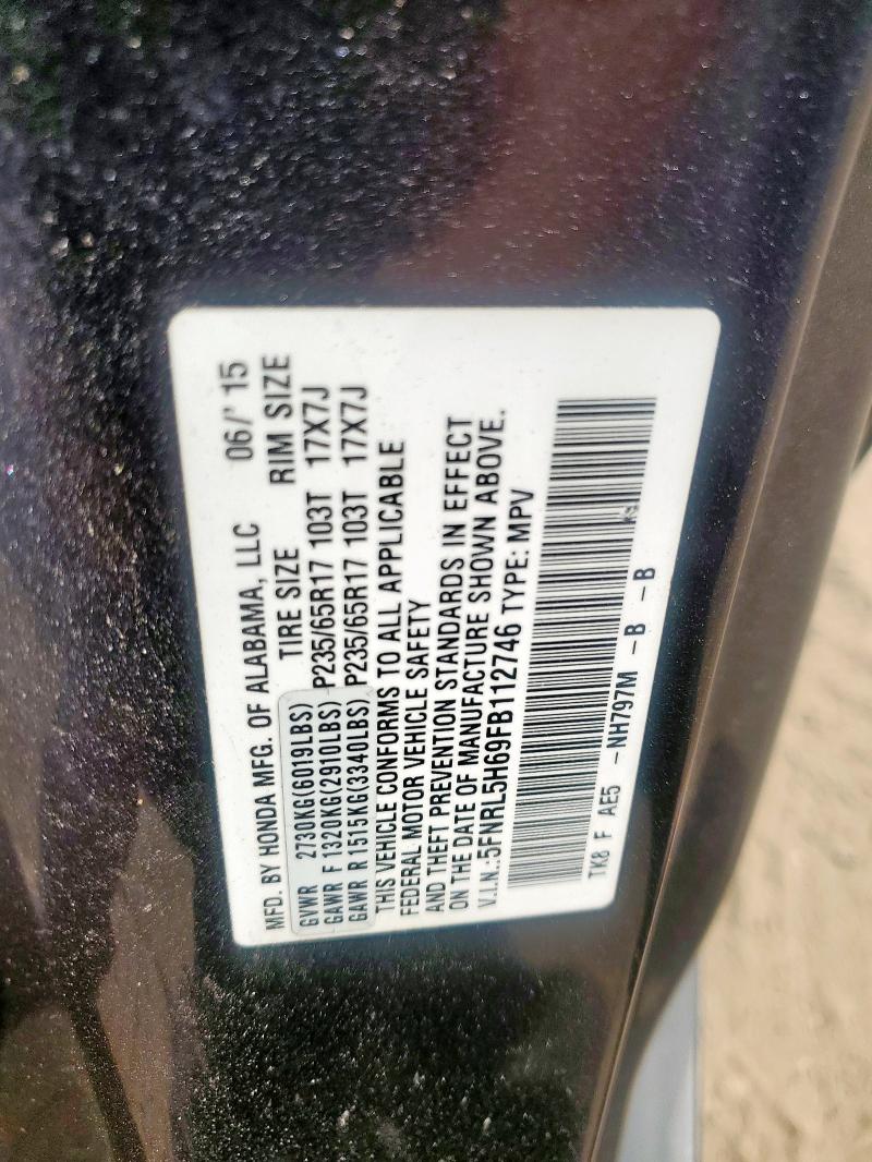 5FNRL5H69FB112746 - 2015 HONDA ODYSSEY EXL GRAY photo 14