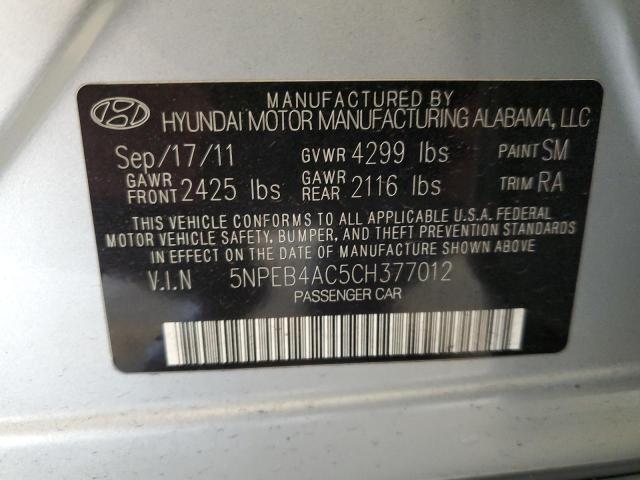 5NPEB4AC5CH377012 - 2012 HYUNDAI SONATA GLS SILVER photo 12