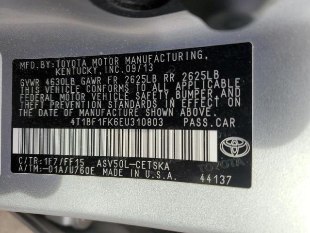 4T1BF1FK6EU310803 - 2014 TOYOTA CAMRY L SILVER photo 13