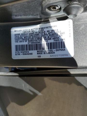 2T1KR32E64C179617 - 2004 TOYOTA COROLLA MA XR GRAY photo 12