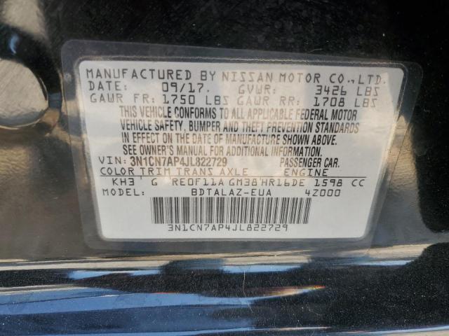 3N1CN7AP4JL822729 - 2018 NISSAN VERSA S Қара фото 12