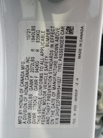 2HGFE2F56NH541827 - 2022 HONDA CIVIC SPORT 白色 照片 12