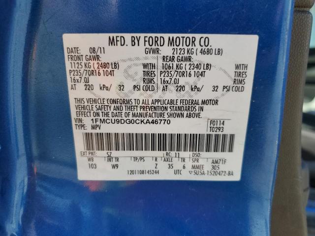 1FMCU9DG0CKA46770 - 2012 FORD ESCAPE XLT BLUE photo 14