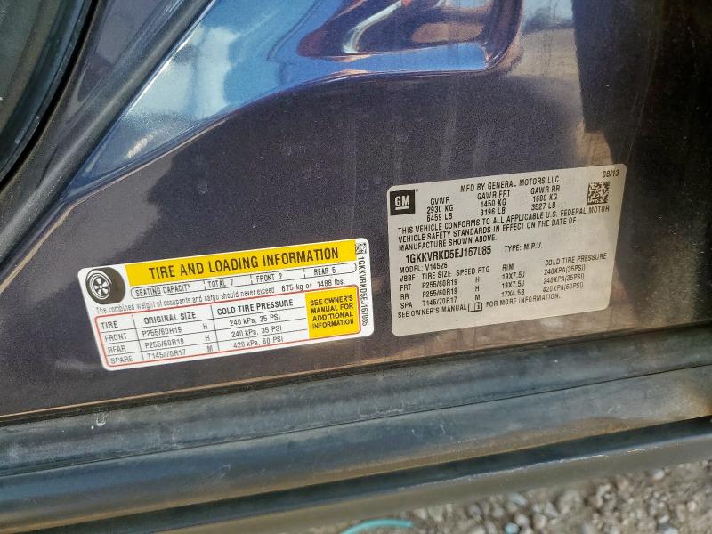 1GKKVRKD5EJ167085 - 2014 GMC ACADIA SLT-1 გრაფიტი ფოტო 14